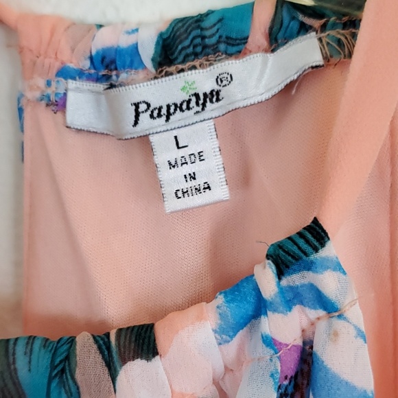 Papaya Summer Peach, Blue, Cream, Pink Floral Print Halter Dress L - Picture 5 of 7